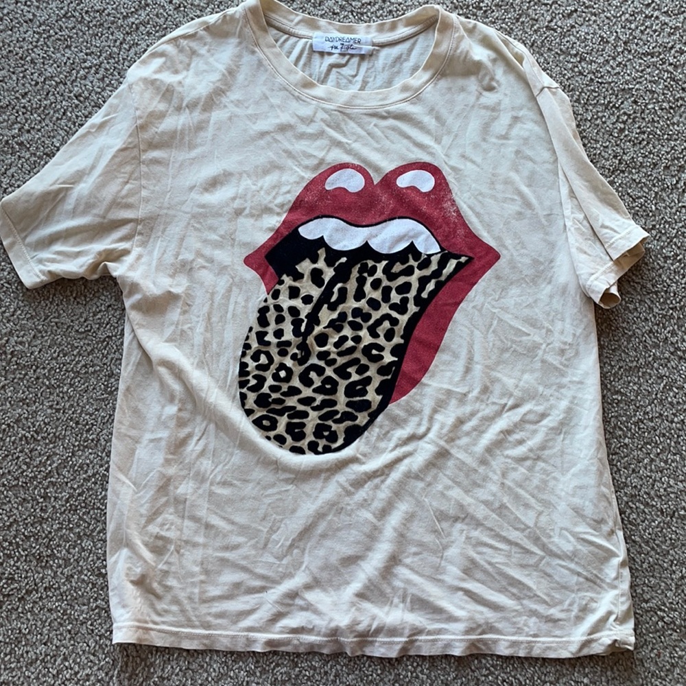 Daydreamer Free People Wood Ash Rolling Stones Leopard Tongue T-Shirt medium - Picture 3 of 5